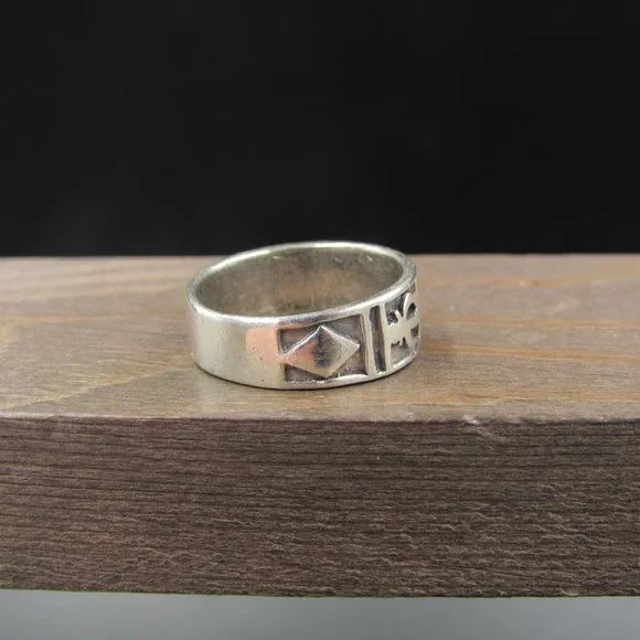 Size 8.25 Sterling Silver Worn Rustic Odd Shapes Band Ring Vintage - Picture 3 of 8